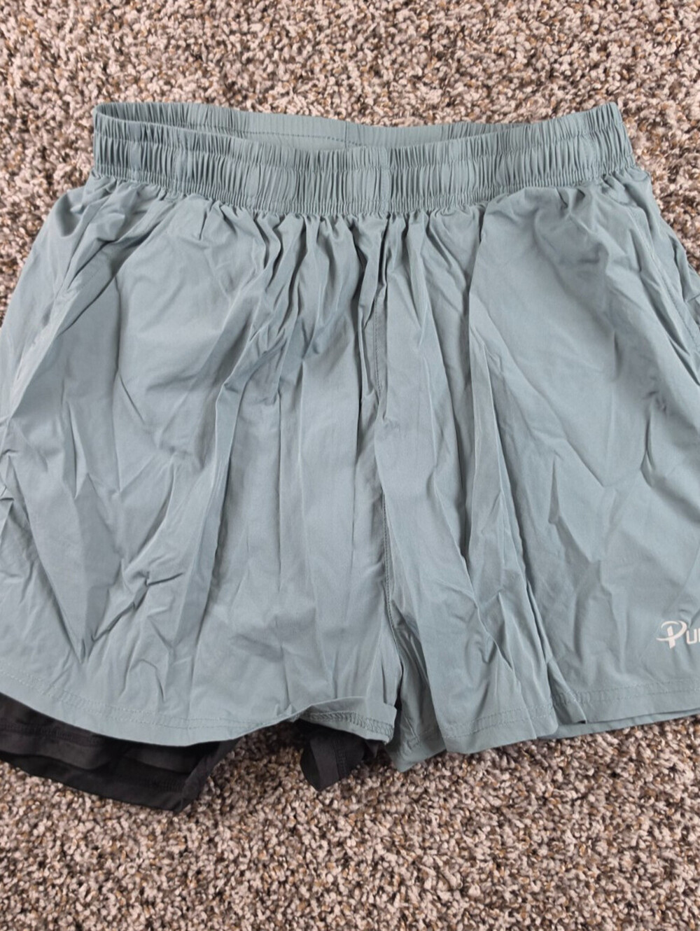 Pudolla Shorts Mens M Slate Blue 2in1 Running Gym Workout Athletic Stretch